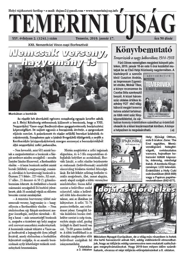 Temerini Újság, 25. évf. 2019. január 17. 2. sz.