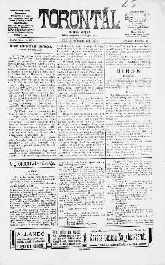 Torontál, 33. évf. 1904. december 31. 299. sz.