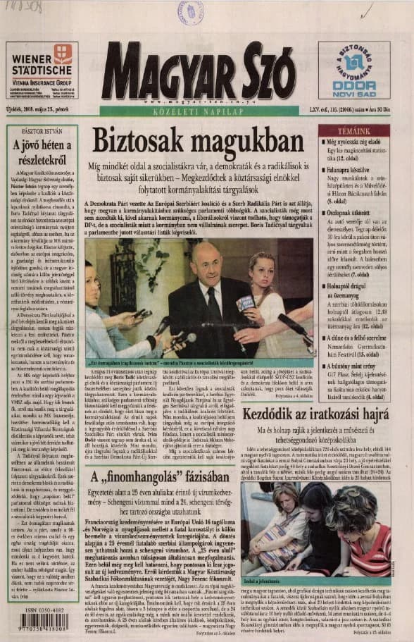 Magyar Szó, 65. évf. 2008. május 23. 116. sz. 1–20. oldal