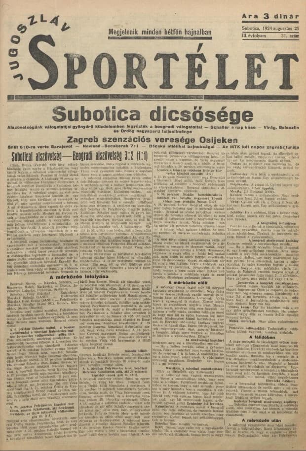 Jugoszláv sportélet, 3. évf. 1924. augusztus 25. 31. sz.