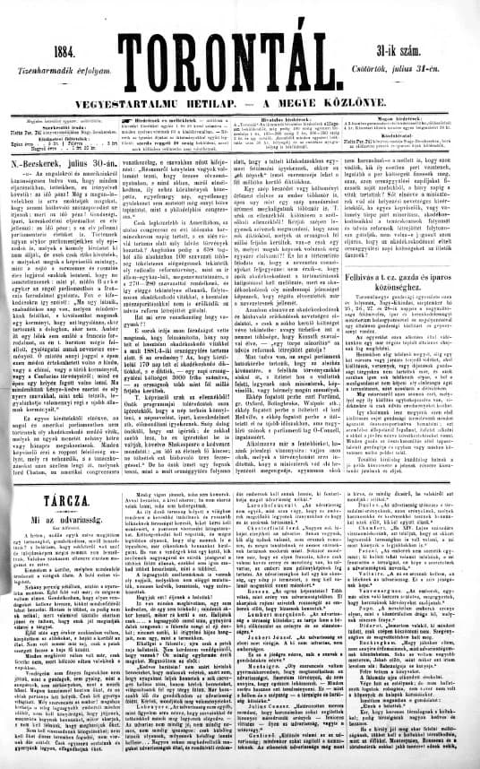 Torontál, 13. évf. 1884. július 31. 31. sz.