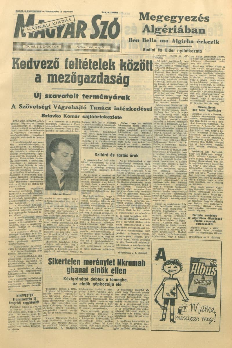 Magyar Szó, 19. évf. 1962. augusztus 3. 212. sz. 1–12. oldal