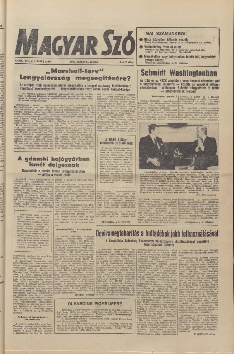 Magyar Szó, 39. évf. 1982. január 6. 4. sz. 1–20. oldal