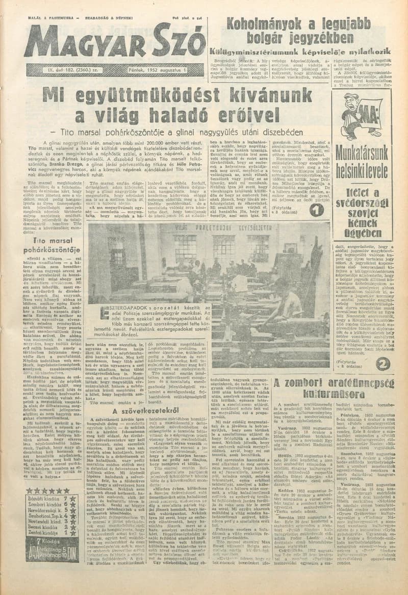 Magyar Szó, 9. évf. 1952. augusztus 1. 182. sz. 1–8. oldal