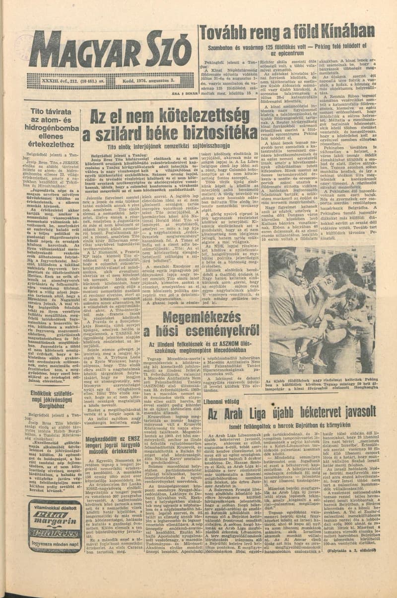 Magyar Szó, 33. évf. 1976. augusztus 3. 212. sz. 1–16. oldal