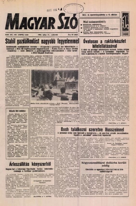 Magyar Szó, 43. évf. 1986. július 31. 208. sz. 1–16. oldal
