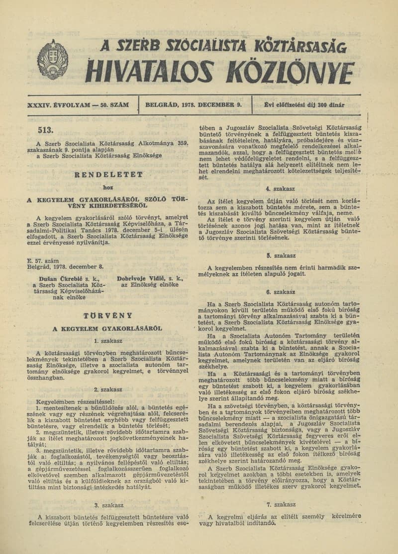 A Szerb Szocialista Köztársaság Hivatalos Közlönye, 34. évf. 1978. december 9. 50. sz. 2523–2526. oldal