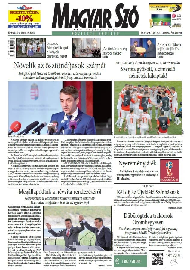 Magyar Szó, 75. évf. 2018. június 18. 138. sz. 1–20. oldal