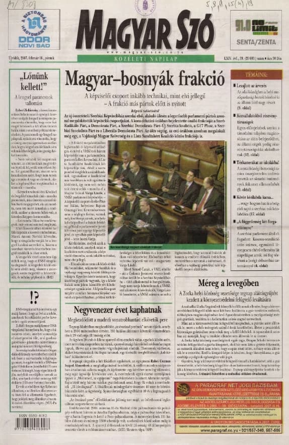 Magyar Szó, 64. évf. 2007. február 16. 39. sz. 1–20. oldal