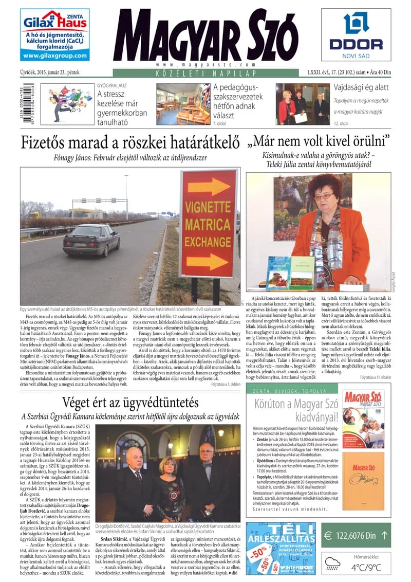 Magyar Szó, 72. évf. 2015. január 23. 17. sz. 1–16. oldal