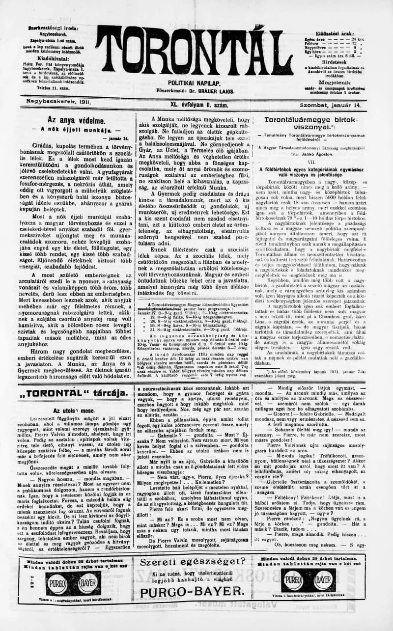 Torontál, 40. évf. 1911. január 14. 11. sz.