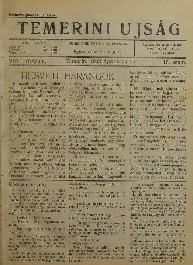 Temerini Újság 1928-1944, 8. évf. 1935. április 21. 17. sz.