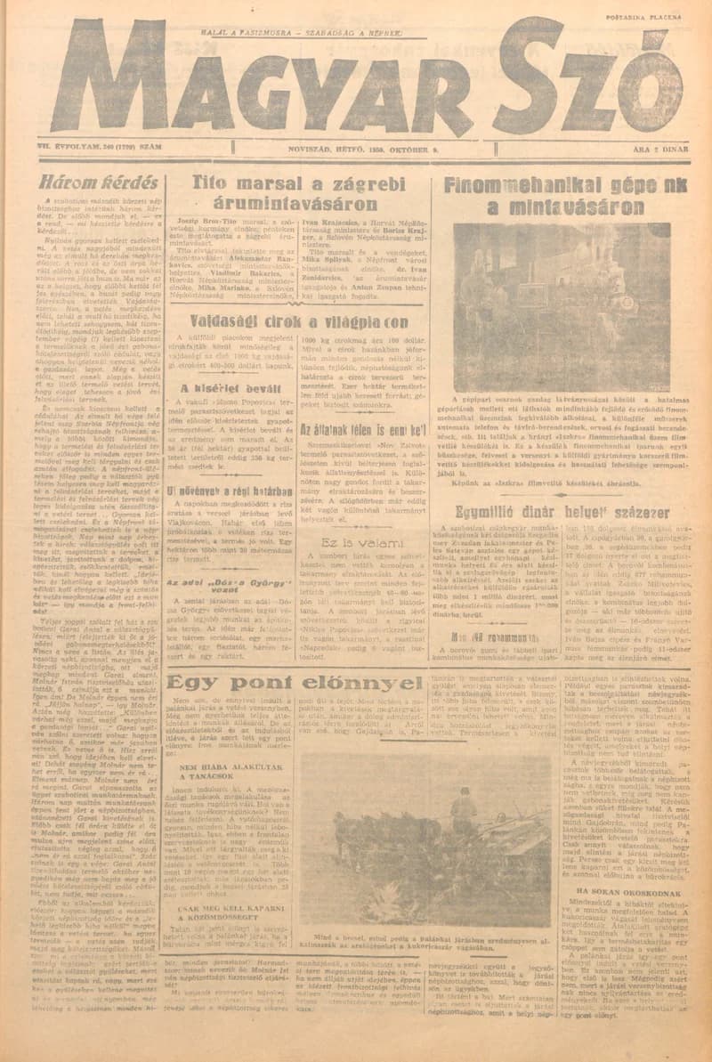 Magyar Szó, 7. évf. 1950. október 9. 240. sz. 1–4. oldal