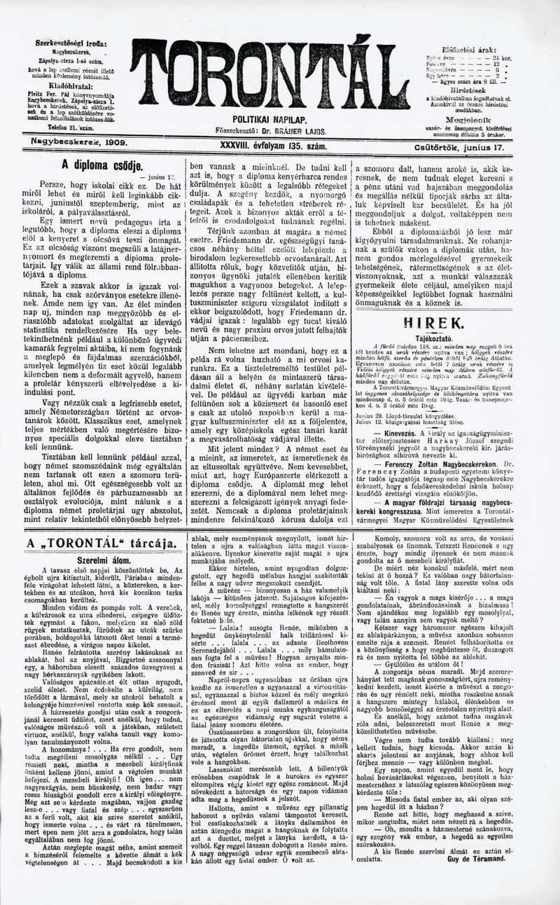 Torontál, 38. évf. 1909. június 17. 135. sz.