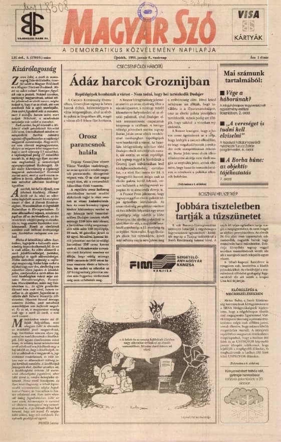 Magyar Szó, 52. évf. 1995. január 8. 5. sz. 1–28. oldal