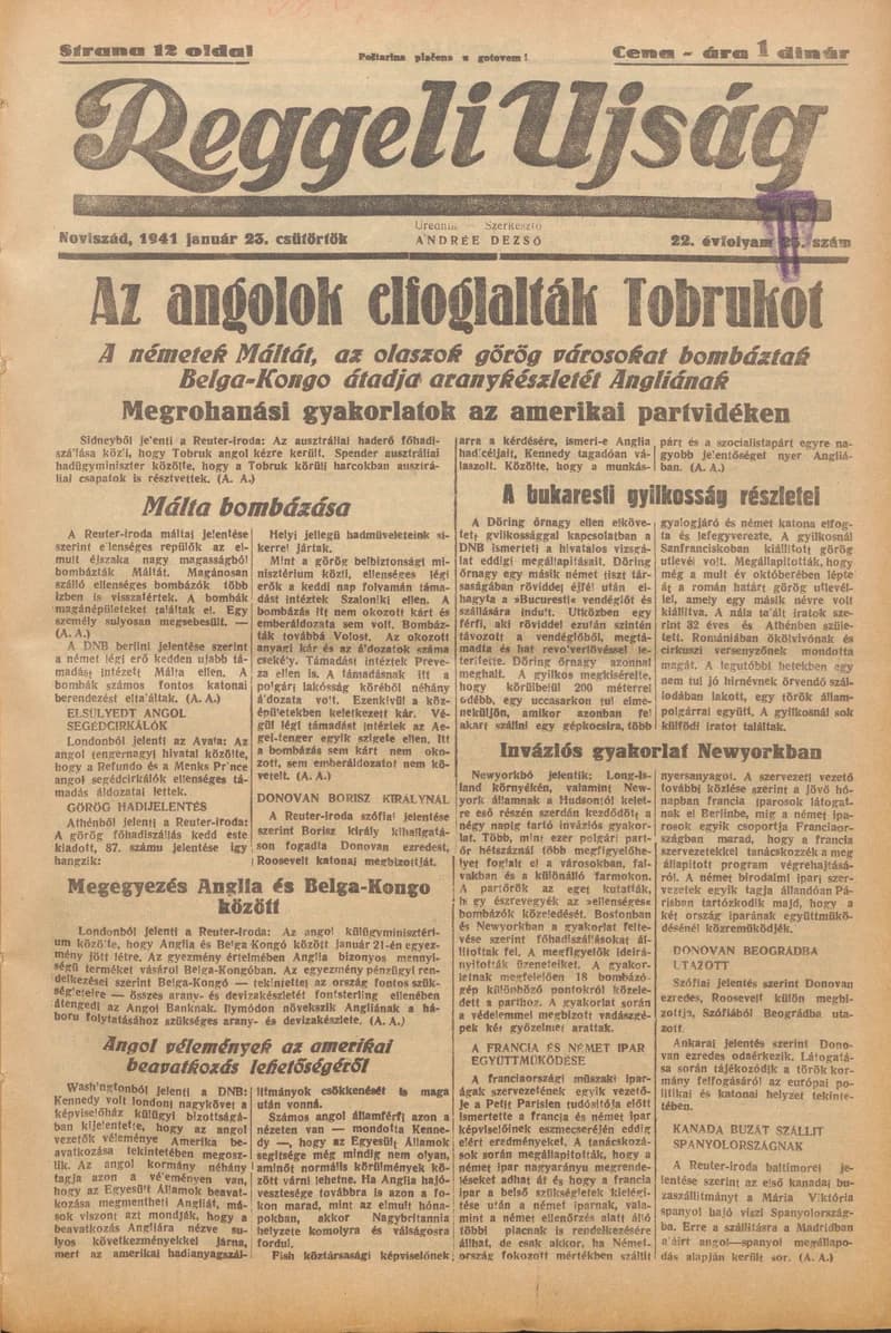 Reggeli Újság, 22. évf. 1941. január 23. 23. sz.