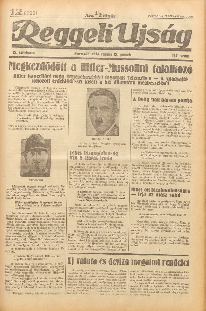 Reggeli Újság, 15. évf. 1934. június 15. 137. sz.