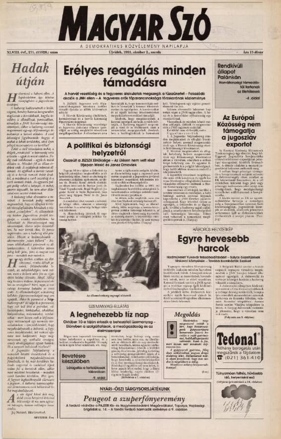 Magyar Szó, 48. évf. 1991. október 2. 271. sz. 1–16. oldal