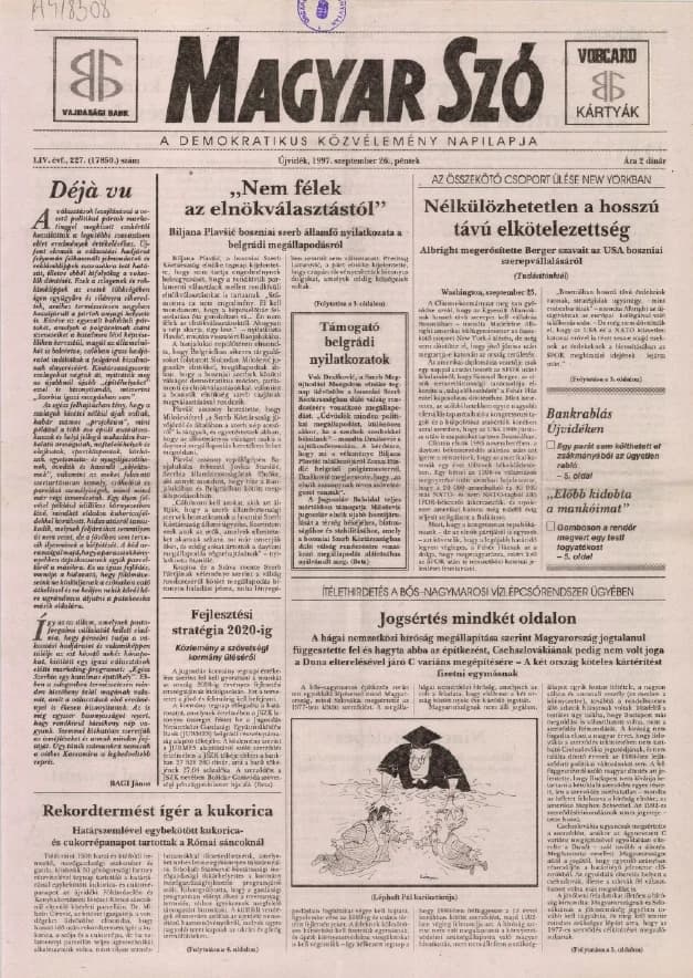Magyar Szó, 54. évf. 1997. szeptember 26. 227. sz. 1–16. oldal