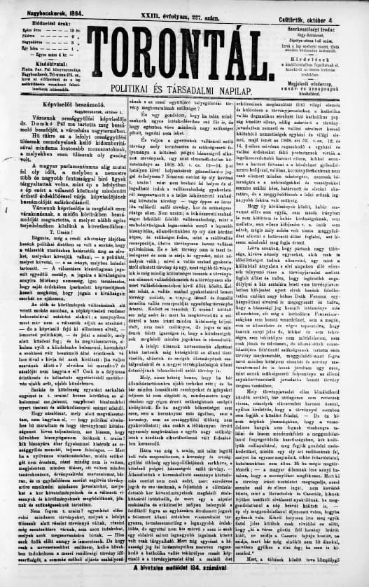 Torontál, 23. évf. 1894. október 4. 227. sz.