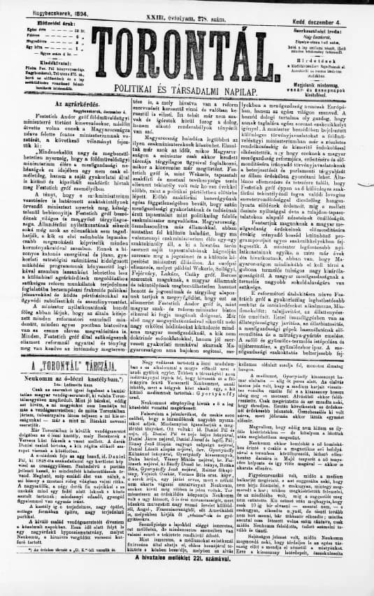 Torontál, 23. évf. 1894. december 4. 278. sz.