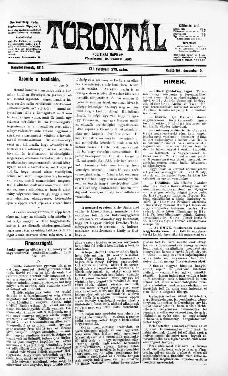 Torontál, 41. évf. 1912. december 5. 279. sz.