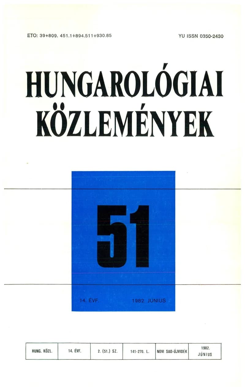 Hungarológiai Közlemények, 14. évf. 1982. június 1. 51. sz. 141–263. oldal
