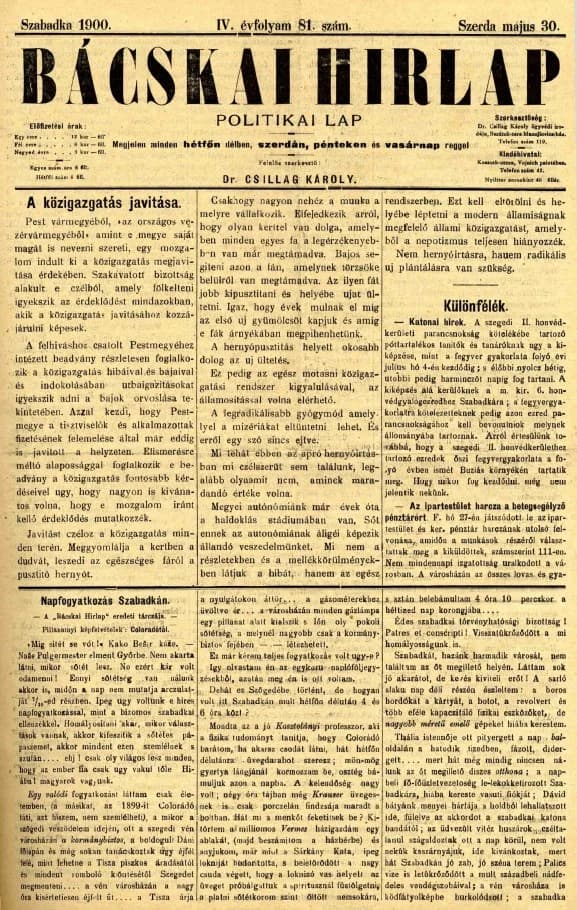 Bácskai Hirlap, 4. évf. 1900. május 30. 81. sz.