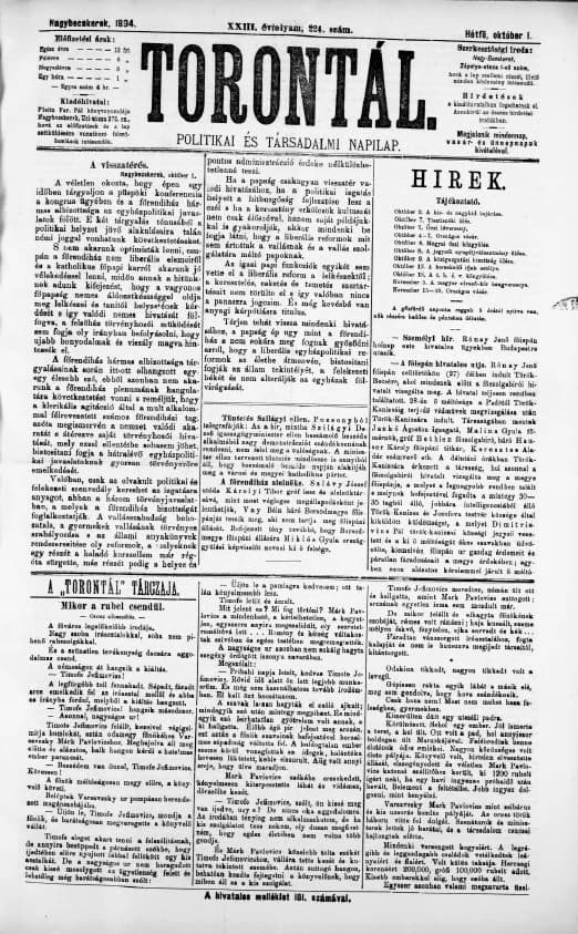 Torontál, 23. évf. 1894. október 1. 224. sz.