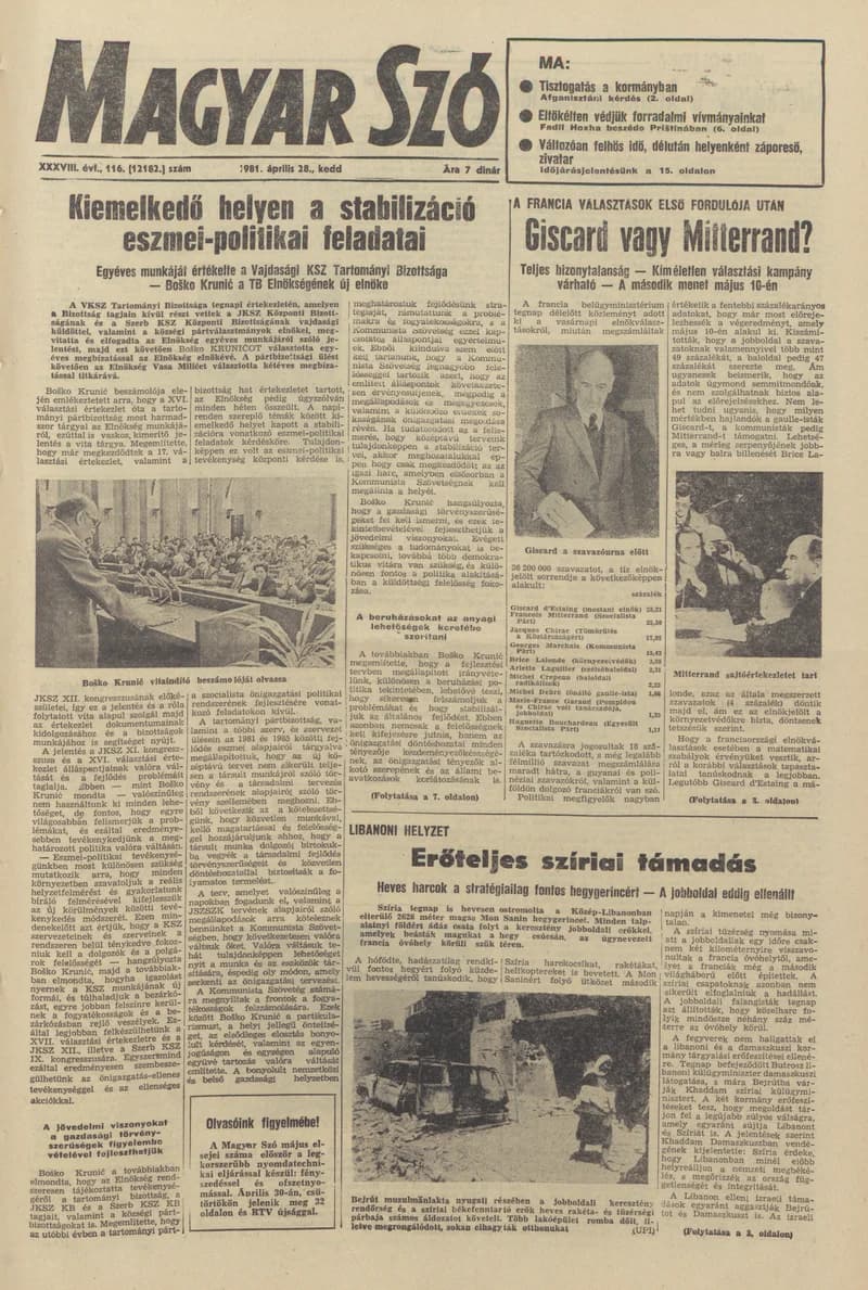 Magyar Szó, 38. évf. 1981. április 28. 116. sz.