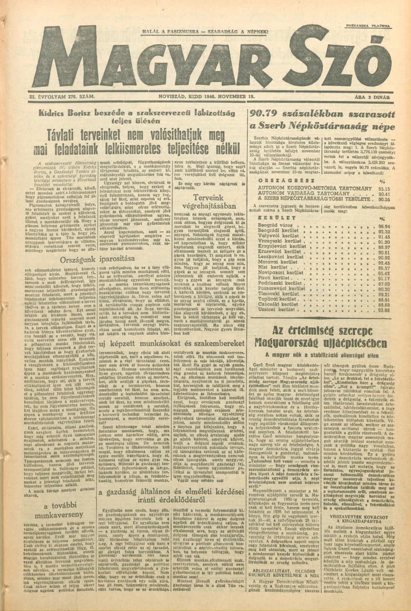 Magyar Szó, 3. évf. 1946. november 19. 276. sz. 1–6. oldal