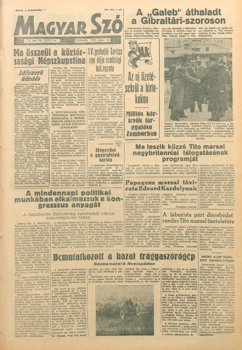 Magyar Szó, 10. évf. 1953. március 12. 70. sz. 1–10. oldal