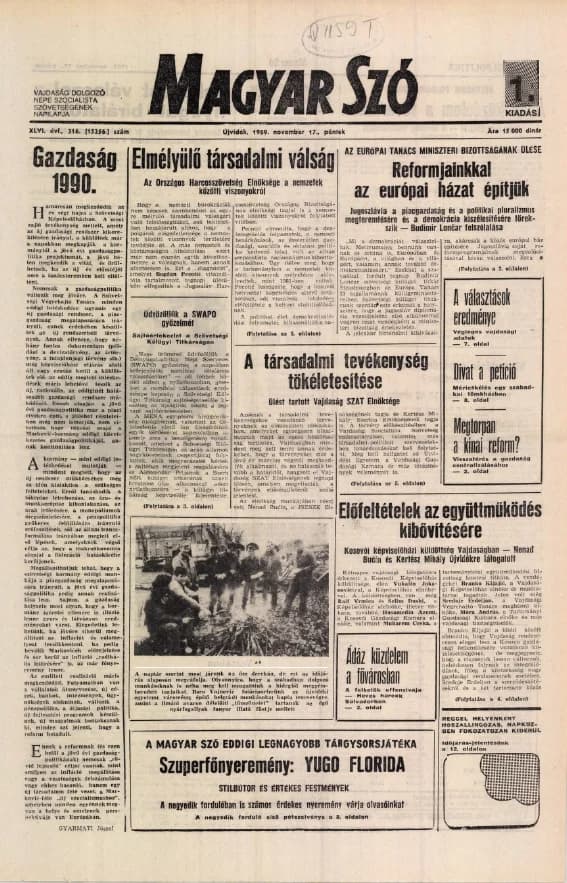 Magyar Szó, 46. évf. 1989. november 17. 316. sz. 1–20. oldal