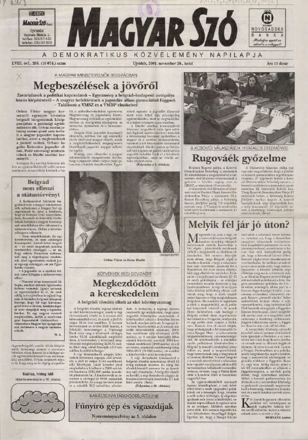 Magyar Szó, 58. évf. 2001. november 20. 268. sz.