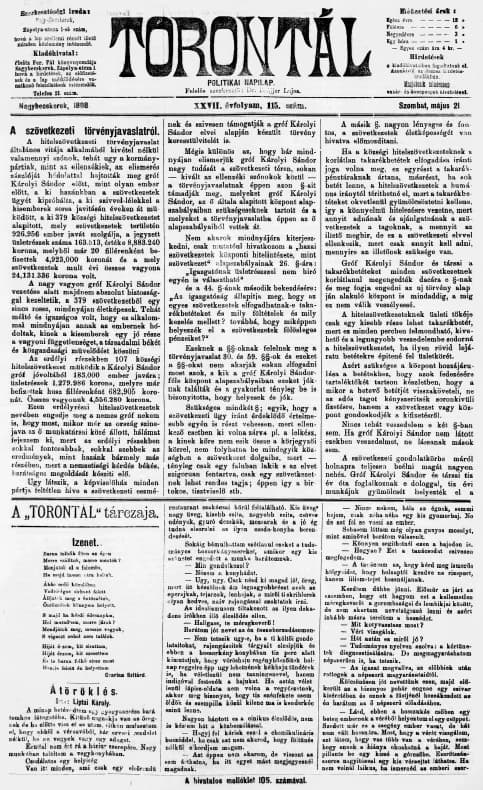 Torontál, 27. évf. 1898. május 21. 115. sz.