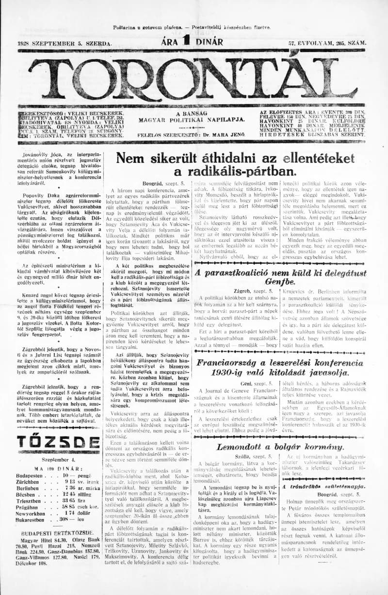 Torontál, 57. évf. 1928. szeptember 5. 205. sz.