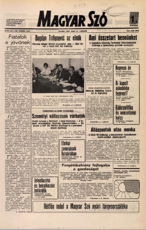 Magyar Szó, 46. évf. 1989. május 25. 140. sz. 1–20. oldal