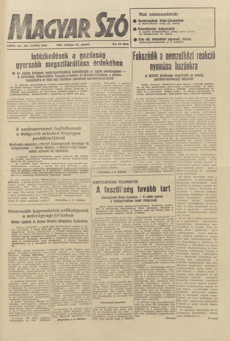 Magyar Szó, 39. évf. 1982. október 15. 284. sz. 1–20. oldal