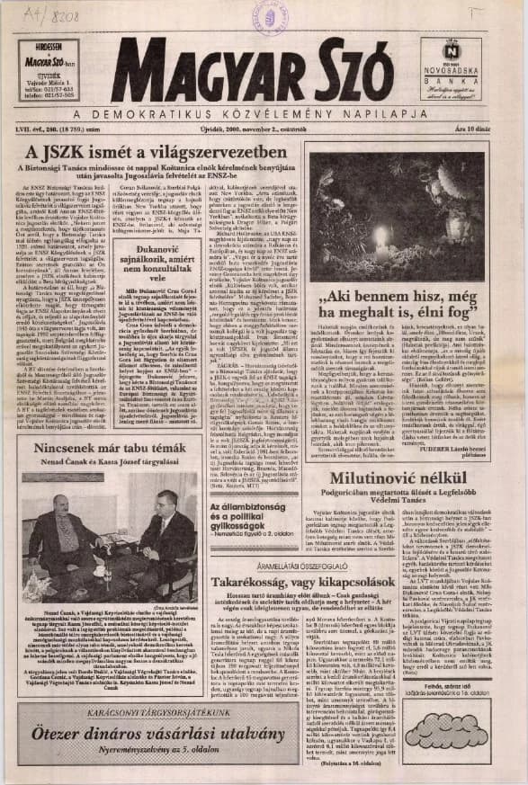 Magyar Szó, 57. évf. 2000. november 2. 260. sz. 1–16. oldal