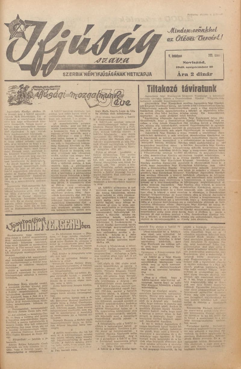 Ifjúság Szava, 5. évf. 1949. szeptember 10. 209. sz.