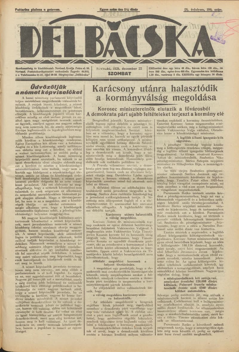 Délbácska, 9. évf. 1928. december 22. 298. sz.