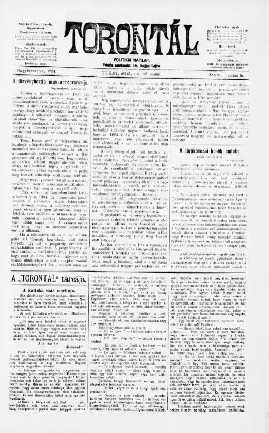 Torontál, 33. évf. 1904. március 16. 62. sz.