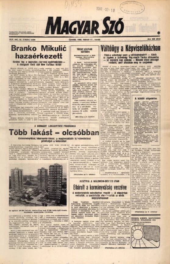 Magyar Szó, 45. évf. 1988. február 17. 46. sz. 1–20. oldal