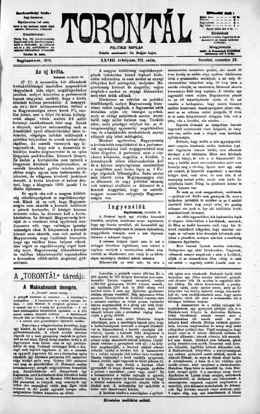 Torontál, 28. évf. 1899. november 25. 271. sz.