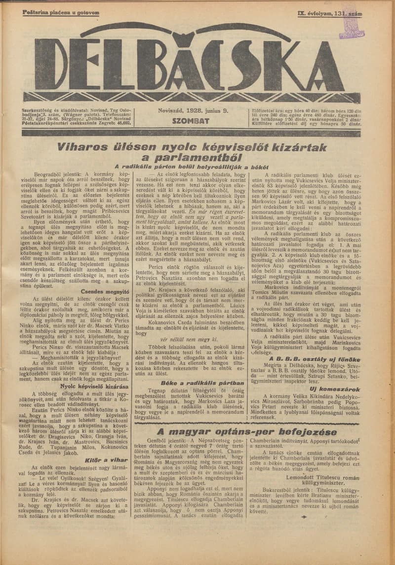 Délbácska, 9. évf. 1928. június 9. 131. sz.