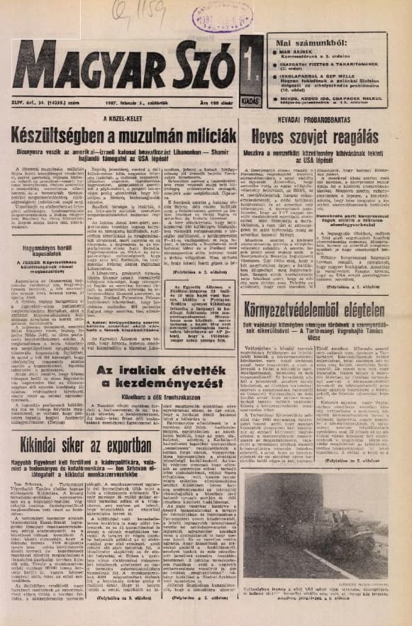 Magyar Szó, 44. évf. 1987. február 5. 34. sz. 1–20. oldal