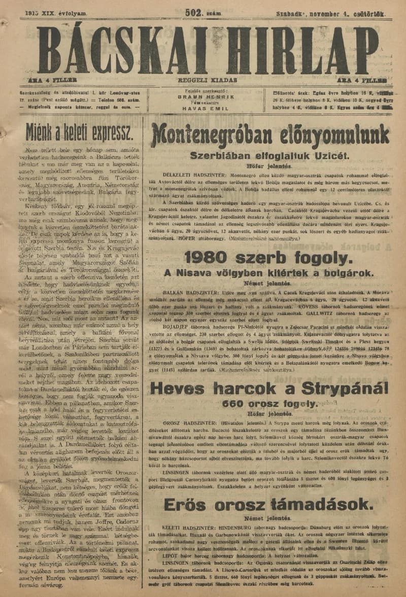 Bácskai Hirlap, 19. évf. 1915. november 4. 502. sz.