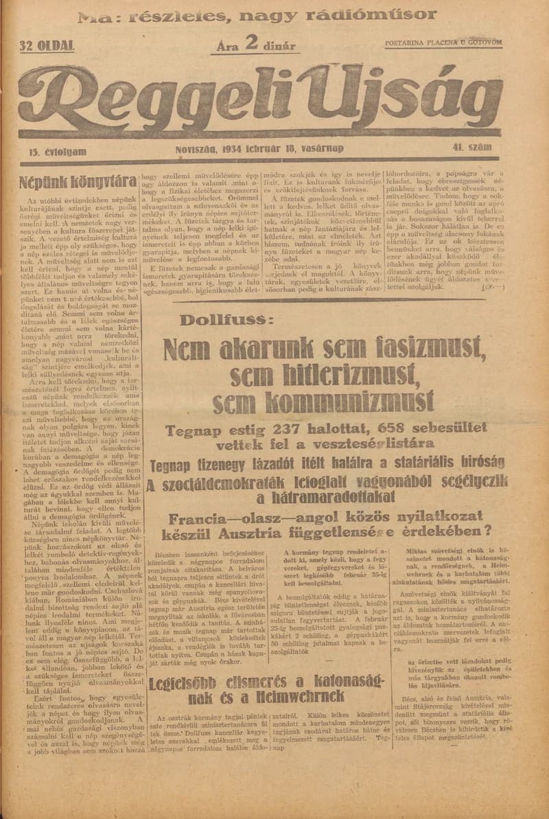 Reggeli Újság, 15. évf. 1934. február 18. 41. sz.