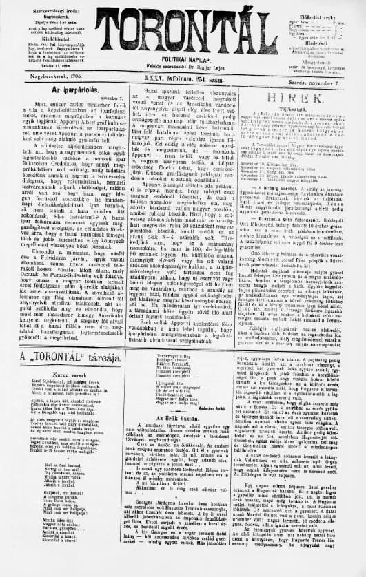 Torontál, 35. évf. 1906. november 7. 254. sz.