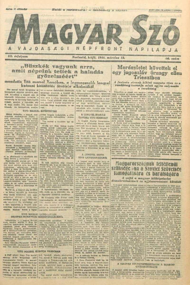 Magyar Szó, 3. évf. 1946. március 18. 66. sz. 1–6. oldal